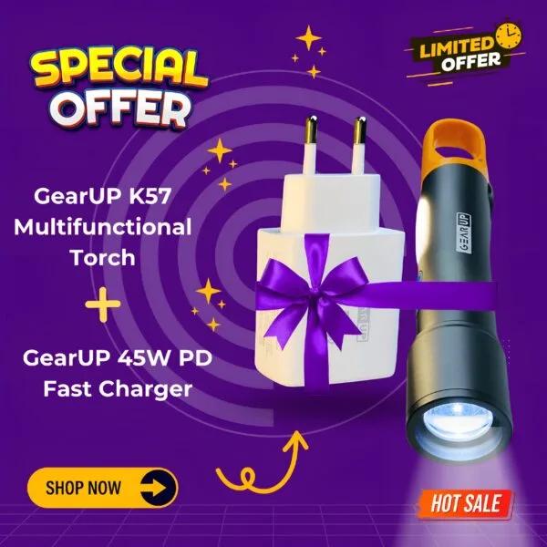 স্পেশাল অফার !! GearUP K57 Multifunctional Rechargeable Torch & GearUP GP007 45W Fast Charging PD Combo