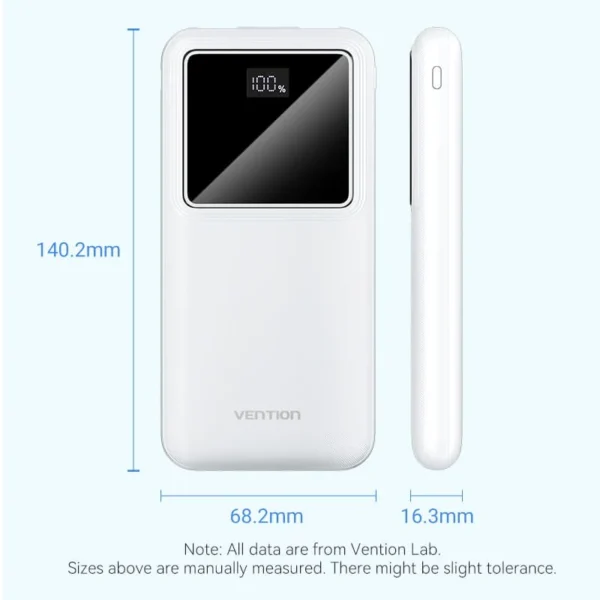 Vention 10000mAh Power Bank – WHITE - Image 2